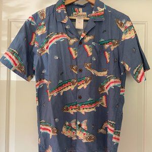 Patagonia Pataloha Kebari Painter’s Blue Trout Fly Fishing Print Button Up Shirt